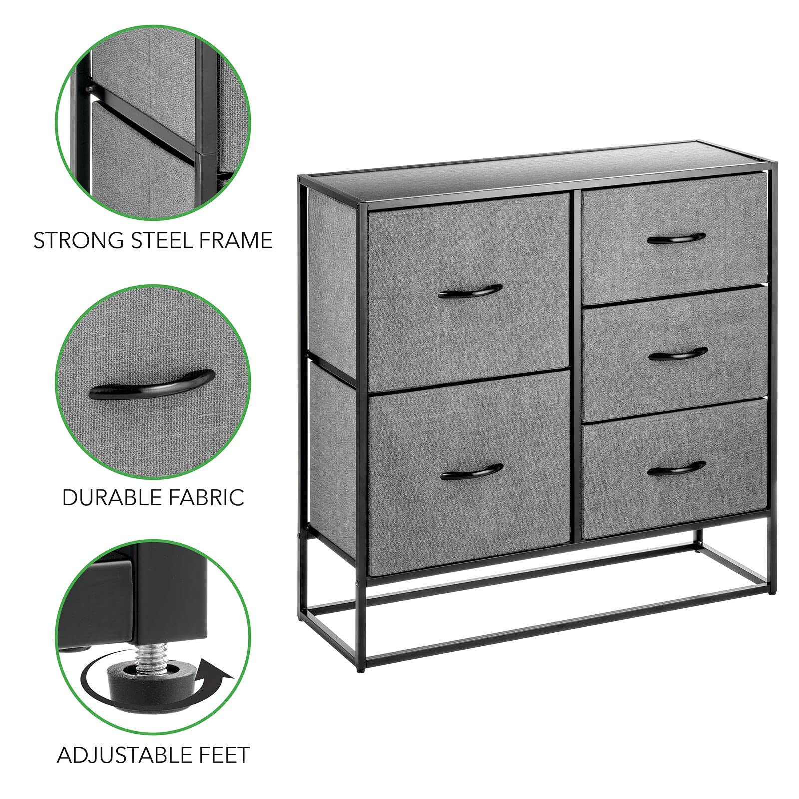 Mdesign 14297Mdco Drawer, 5 Drawers-32 High, Charcoal