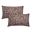 Burgundy Beige Daisy Floral Lumbar Pillow Covers 12X20 Inch Vintage Flowers Pillow Cases Set Of 2 Block Print Cotton Linen Throw