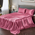 Vonty Satin Sheets Full Size Silky Soft Satin Bed Sheets Light Wine Red Satin Sheet Set, 1 Deep Pocket Fitted Sheet + 1 Flat She