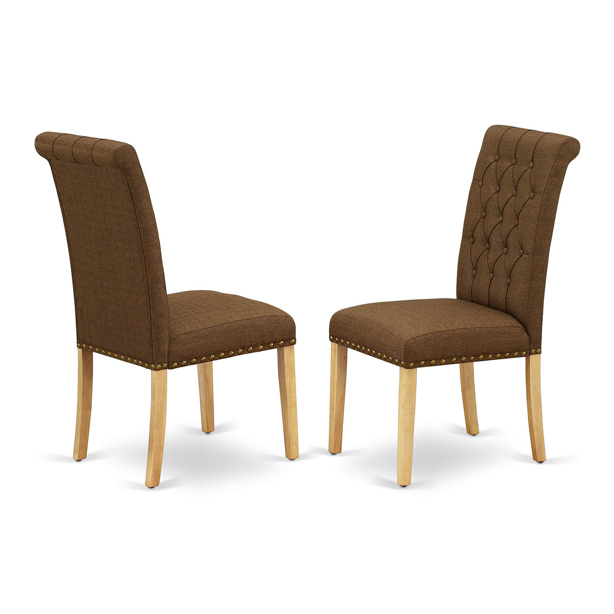 East West Furniture Cabr7-Oak-18 Capri 7 Piece Room Set Consist Of A Rectangle Kitchen Table And 6 Brown Linen Fabric Parson Dining Chairs, 36X60 Inch, Oak
