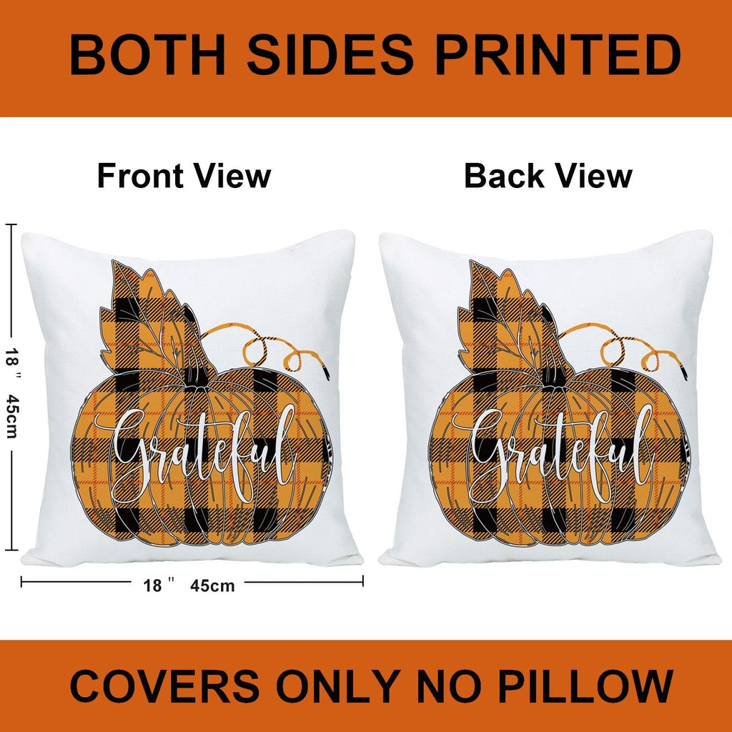 18X18 Fall Pillow Cover Set Of 4 Harvest Buffalo Plaid Wreath Pumpkin Maple Leaves Truck Throw Pillows Cases Thanksgiving Hallow