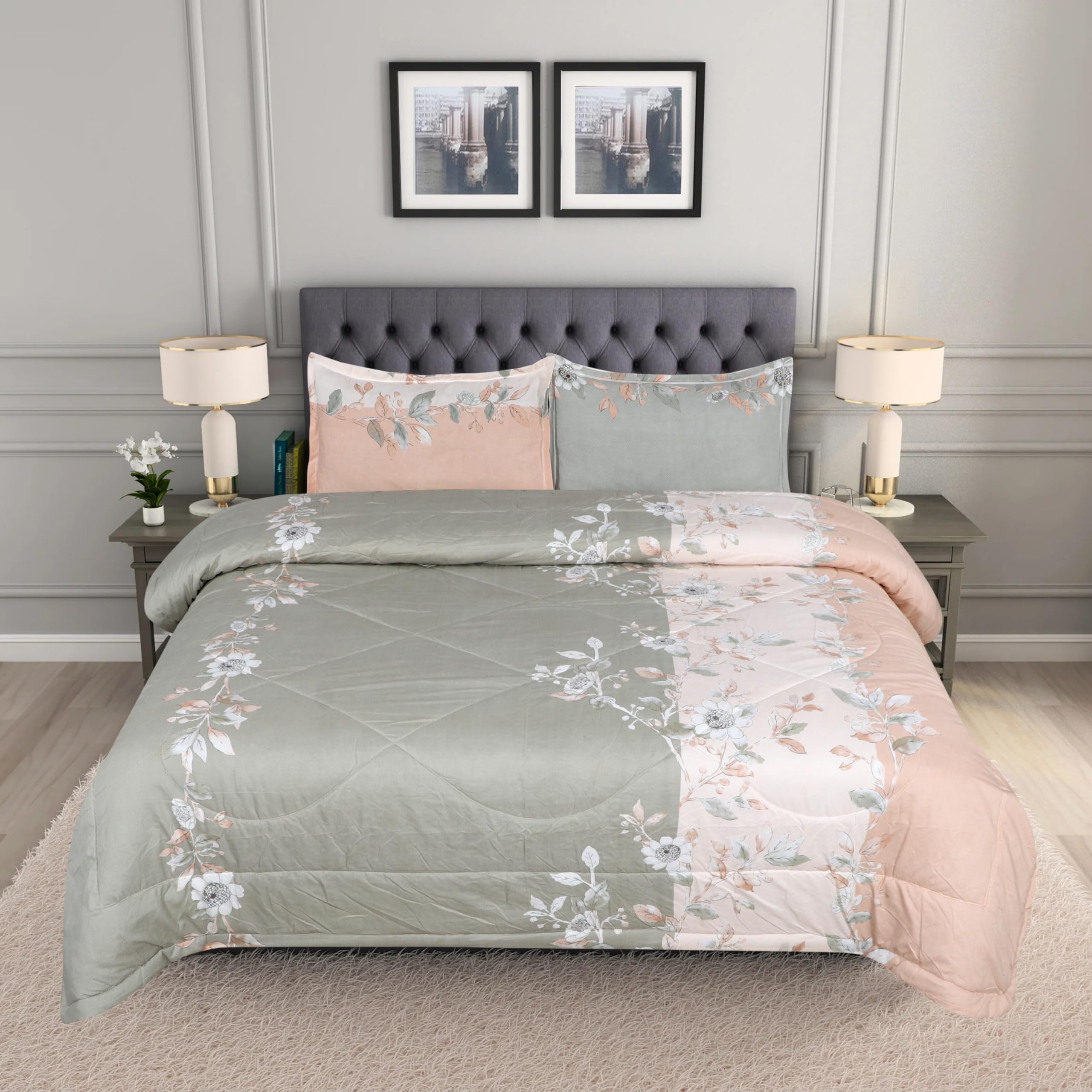 Ojasbloom Microfiber Glace Cotton 4Piece Double Bed Comforter Set (350 Gsm, 90X95 Inch, Bedsheet + Ac Comforter + 2 Pillow Cover