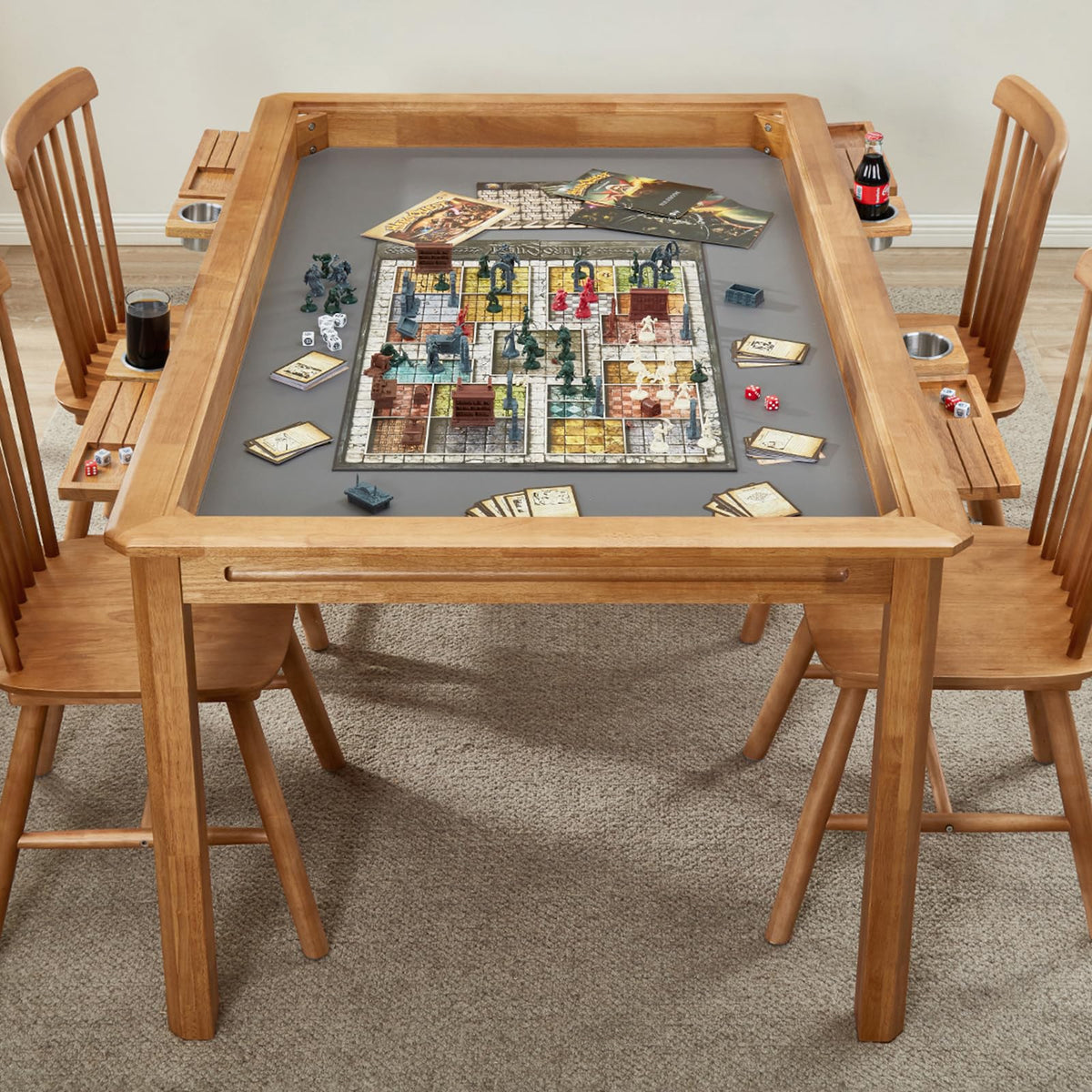 Board Game Table with Removable Table Top, Seats 4 to 6 Players with 57in x 33in Play Area, Includes Play Mat, Detachable Cup Ho