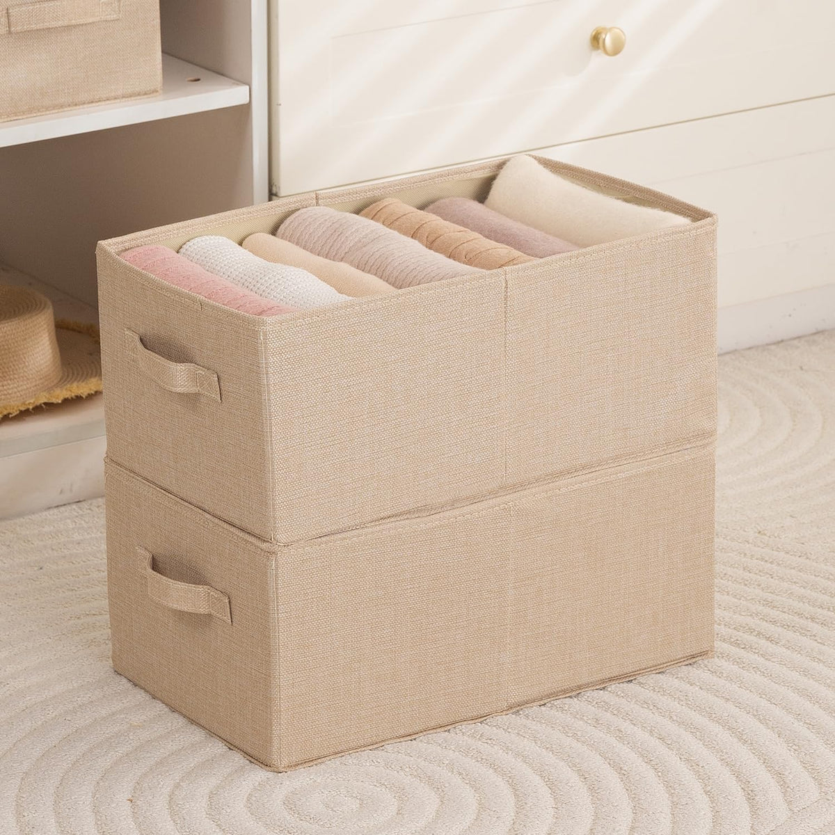 HOKIPO Fabric Wardrobe Organizer Clothes Storage Boxes | Storage Bins for Wardrobe Fabric Organizers with Handle, Large, Pack of