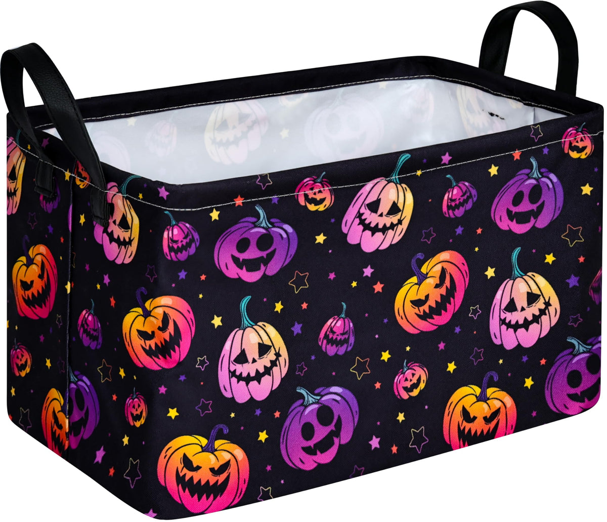 Halloween Pumpkin Storage Basket Toy Box Cute Trick or Treat Baskets for Kids Hamper Rectangular Organizer Bin Gift Baskets for 