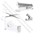 Silver Acrylic Lucite Bundle | Premium Stapler, Tape Dispenser, Scissors, Staple Remover, & Ruler Gift Set | Clear Stationery &