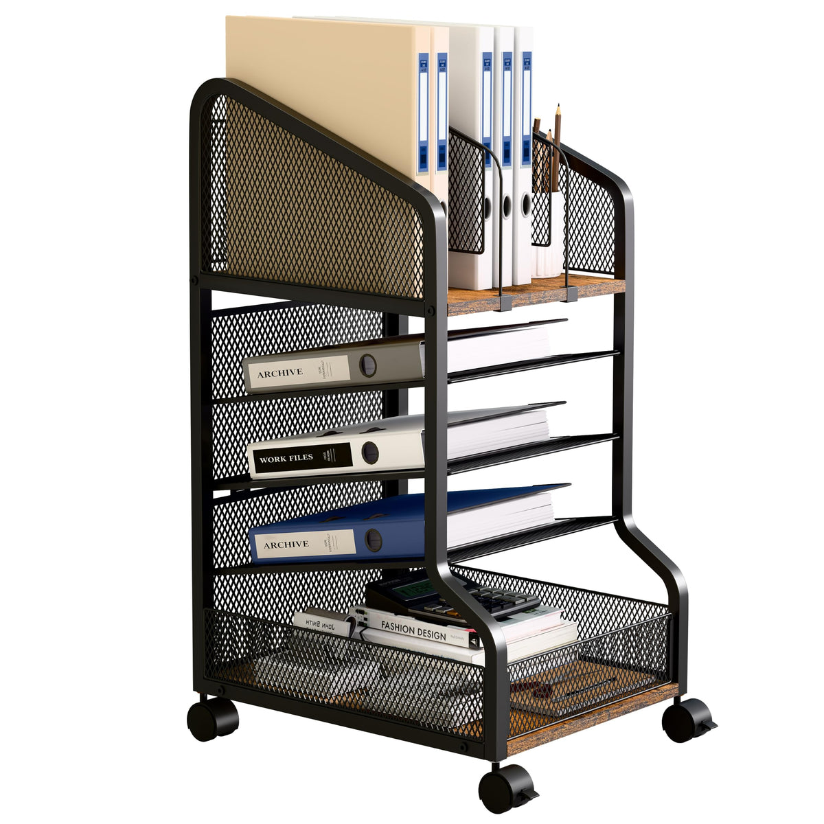 NOTASA Rolling File Cart Under Desk Storage and Organizers 5Tier Black