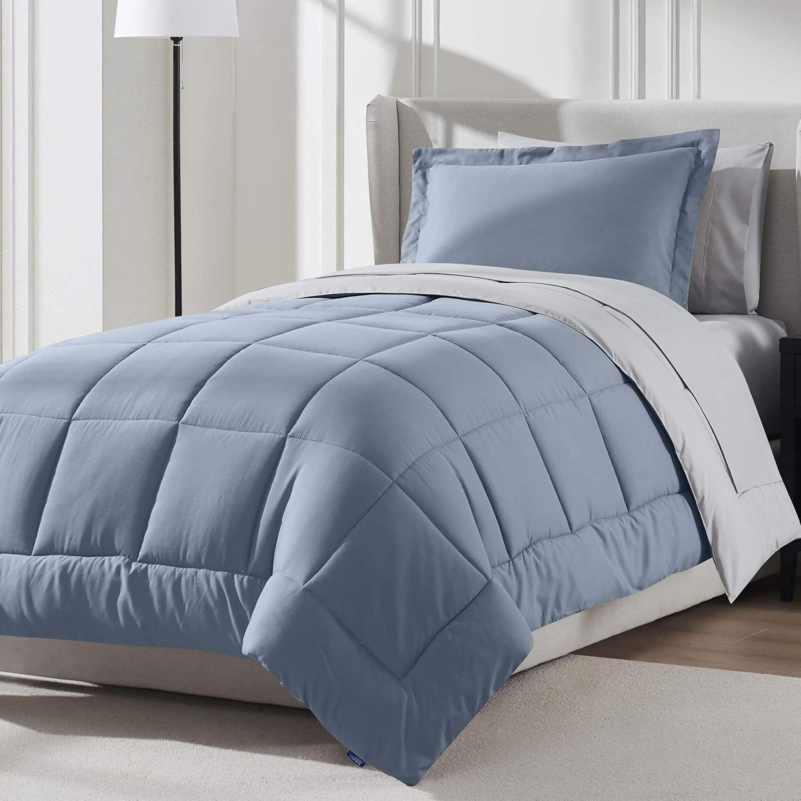 Nestl 5 Piece Twin Comforter Set - Stone Blue Reversible Bed in a Bag - Complete Twin Size Bedding Set with Sheets, Pillowcase a