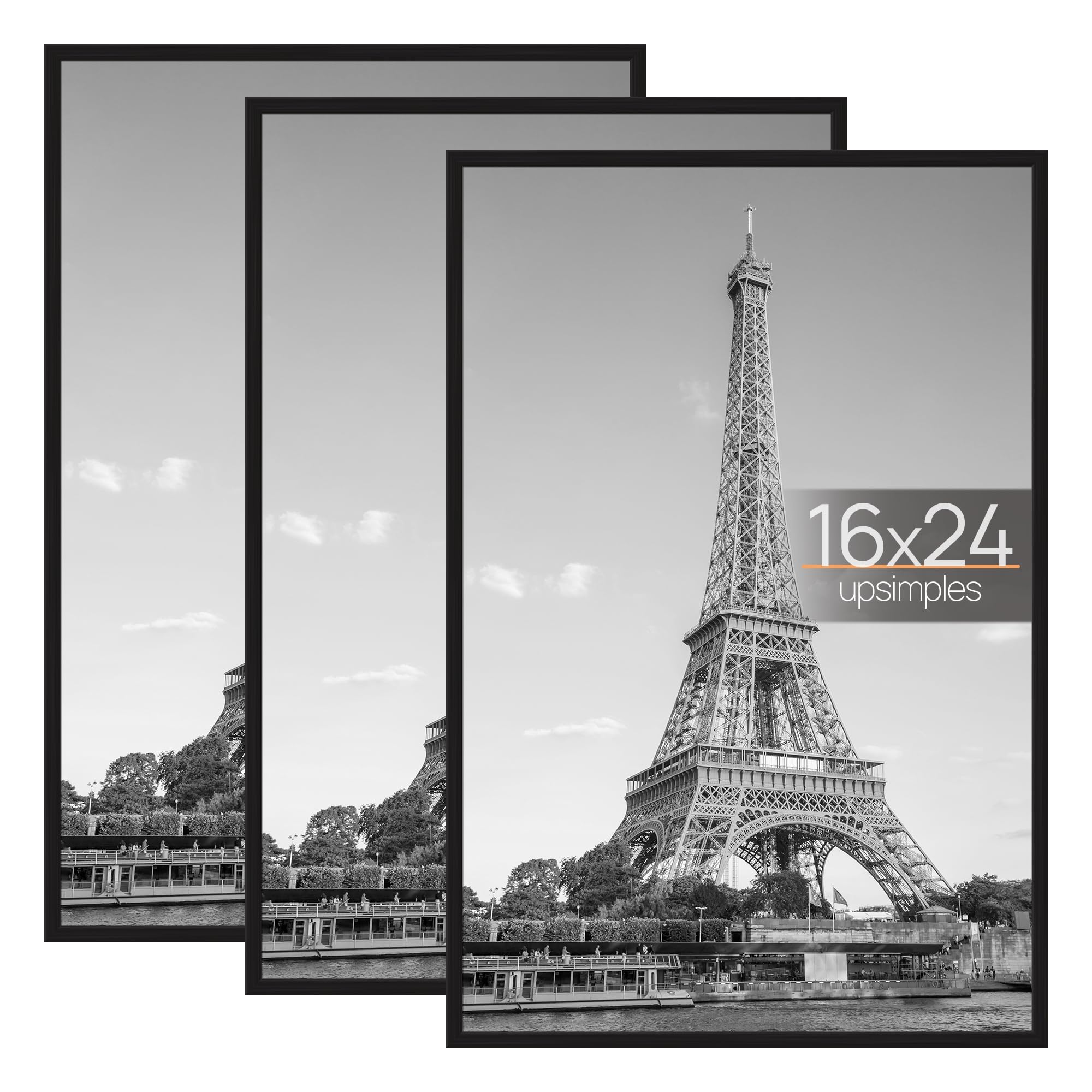 upsimples 16x24 Frame Black 3 Pack, Poster Frames 16 x 24 for Horizontal or Vertical Wall Mounting, Scratch-Proof Wall Gallery P