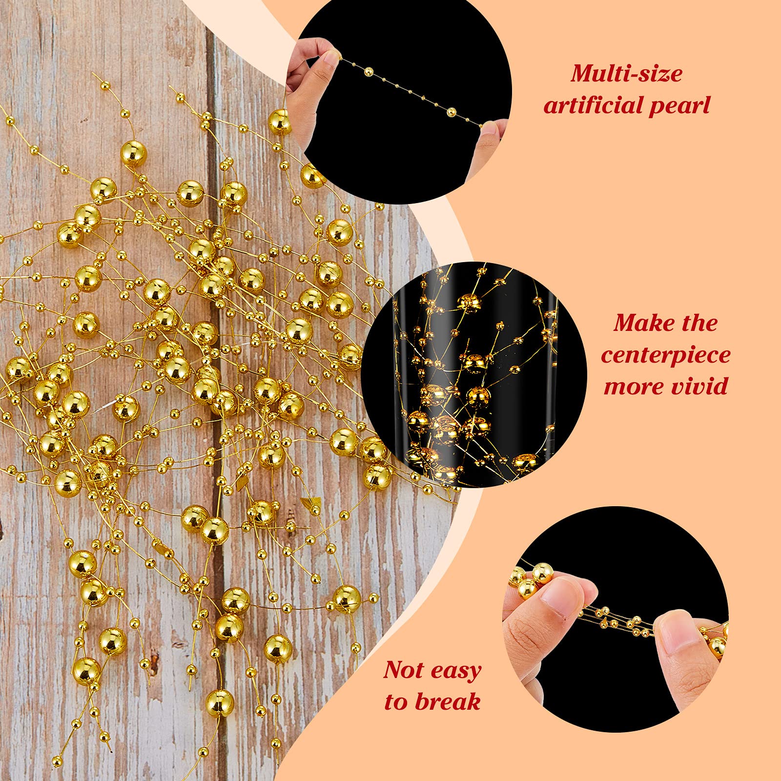 48 Pieces Artificial Pearls Strings Beads For Floating Candles Centerpiece 5.1 Inch Faux Pearls Strings For Vase Fillers Pearl B