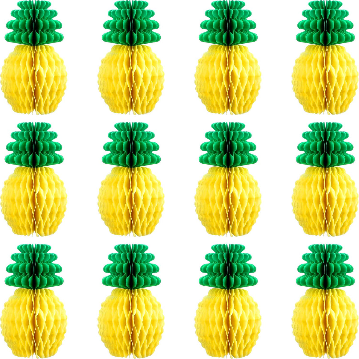 WILLBOND 12 Pack Pineapple Honeycomb Centerpieces Tissue Paper Pineapple 8 Inch Party Supplies Table Hanging Decoration Hawaiian
