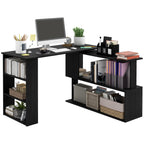 Homcom L Shaped Corner Desk, 360 Degree Rotating Home Office Desk With Storage Shelves, Writing Table Workstation, Black