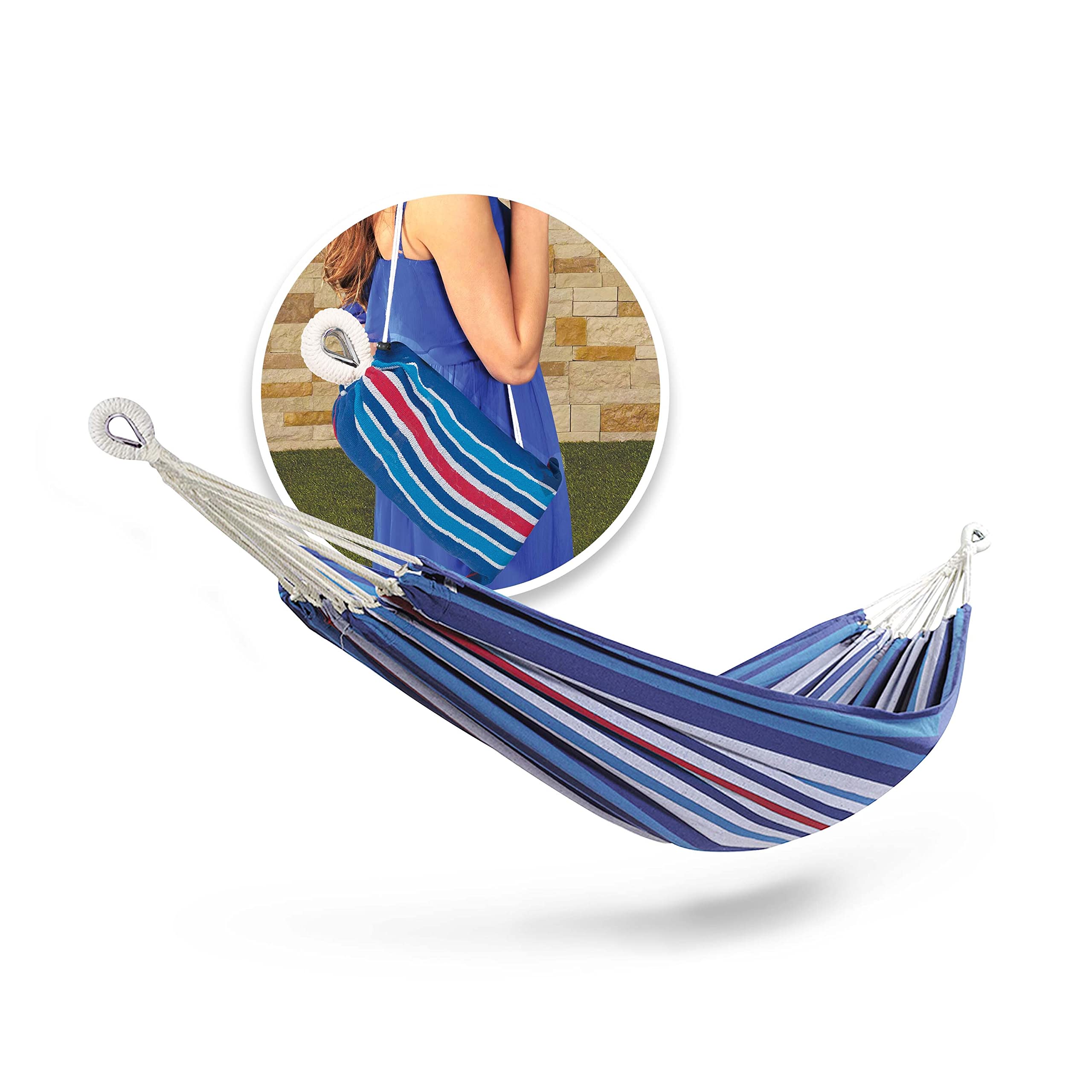 Bliss Hammocks Bh-400W5Ca 40' Wide Hammock W/Hand-Woven Rope Loops & Hanging Ropes, Outdoor, Patio, Backyard Durable, Cotton An