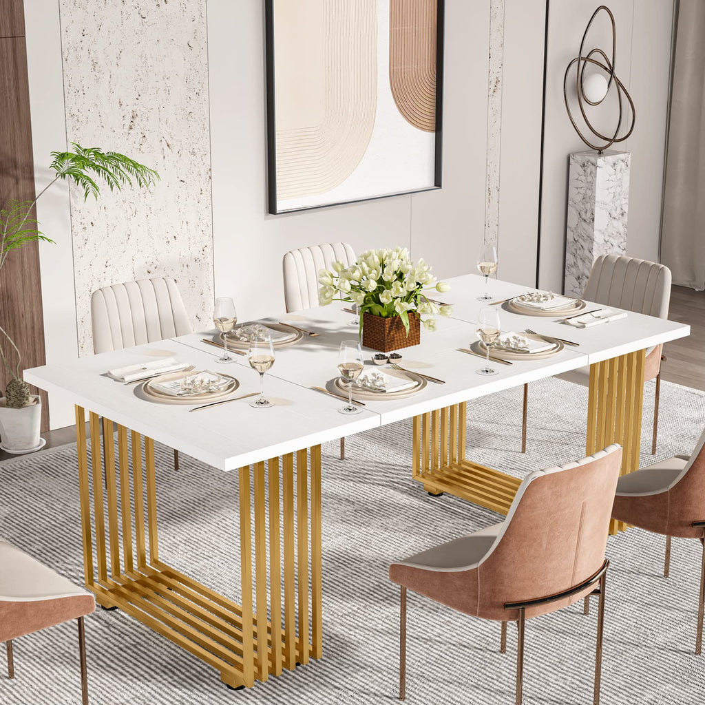 Tribesigns Modern Dining Table For 6-8 People, 70.8-In White Dining Room Table, Wooden Kitchen Table, Rectangular Dinner Table For Dining Room Family Gathering