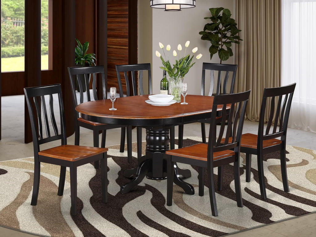 East West Furniture AVAT7-BLK-W 7 Piece Modern Dining Table Set Consist of an Oval Wooden Table with Butterfly Leaf and 6 Dining Room Chairs, 42x60 Inch, Black & Cherry