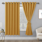 Hiasan Grommet Blackout Curtains For Bedroom, 70 X 63 Inches - Thermal Insulated & Light Blocking Window Drapes For Living Room/Dorm Room, Set Of 2 Panels Sewn With Tiebacks, Pumpkin Orange