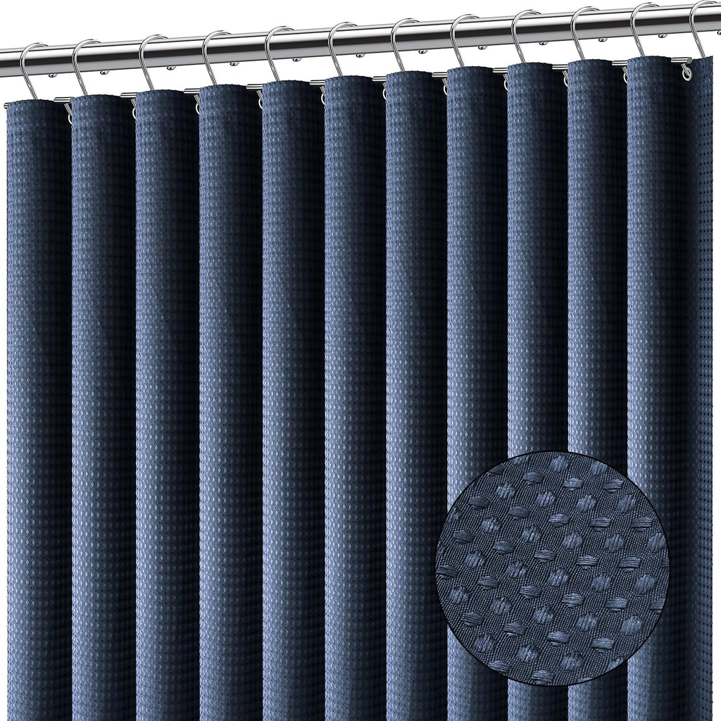 Clara Clark Navy Blue Shower Curtain - Waterproof Shower Curtains For Bathroom, Waffle Shower Curtain Fabric, Heavy Duty Bathroo