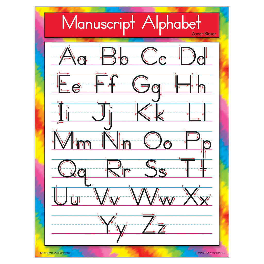 Trend Enterprises Manuscript Alphabet Zaner-Bloser Learning Chart 17" x 22" Multi