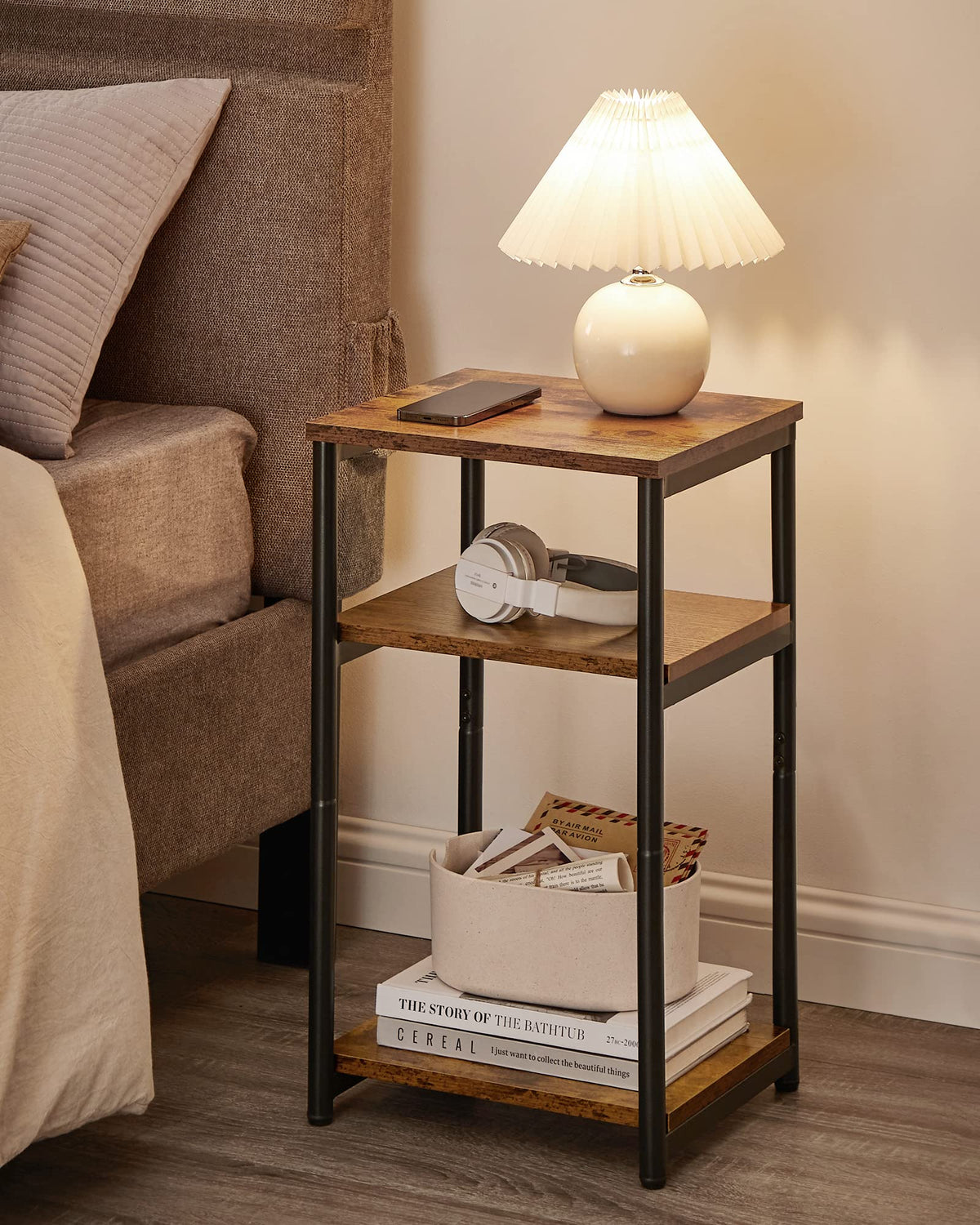 Vasagle Side Table, Small End Table, Tall Nightstand For Living Room, Bedroom, Office, Bathroom, Rustic Brown And Classic Black Ulet273B01