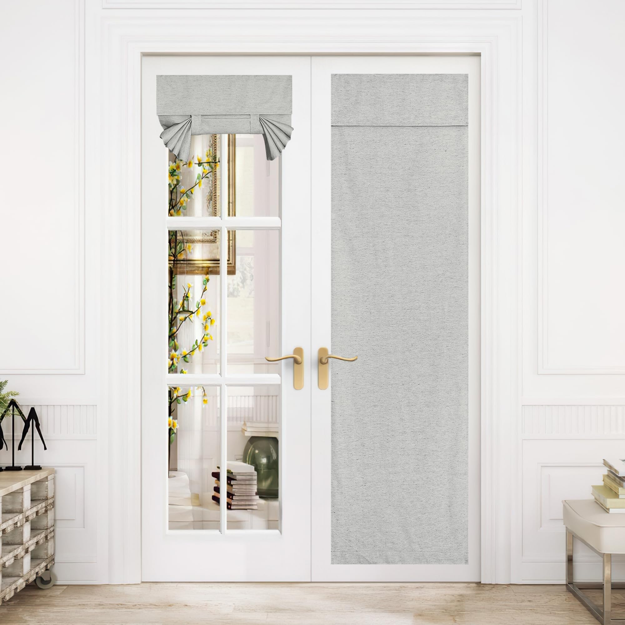 Nicetown Sheer Linen Door Window Curtains Natural Linen Blended, Privacy French Door Curtains Thermal Insulated Covering For Patio Door Glass Door Front Door, 26 Inch X 80 Inch, Light Grey, 1 Panel