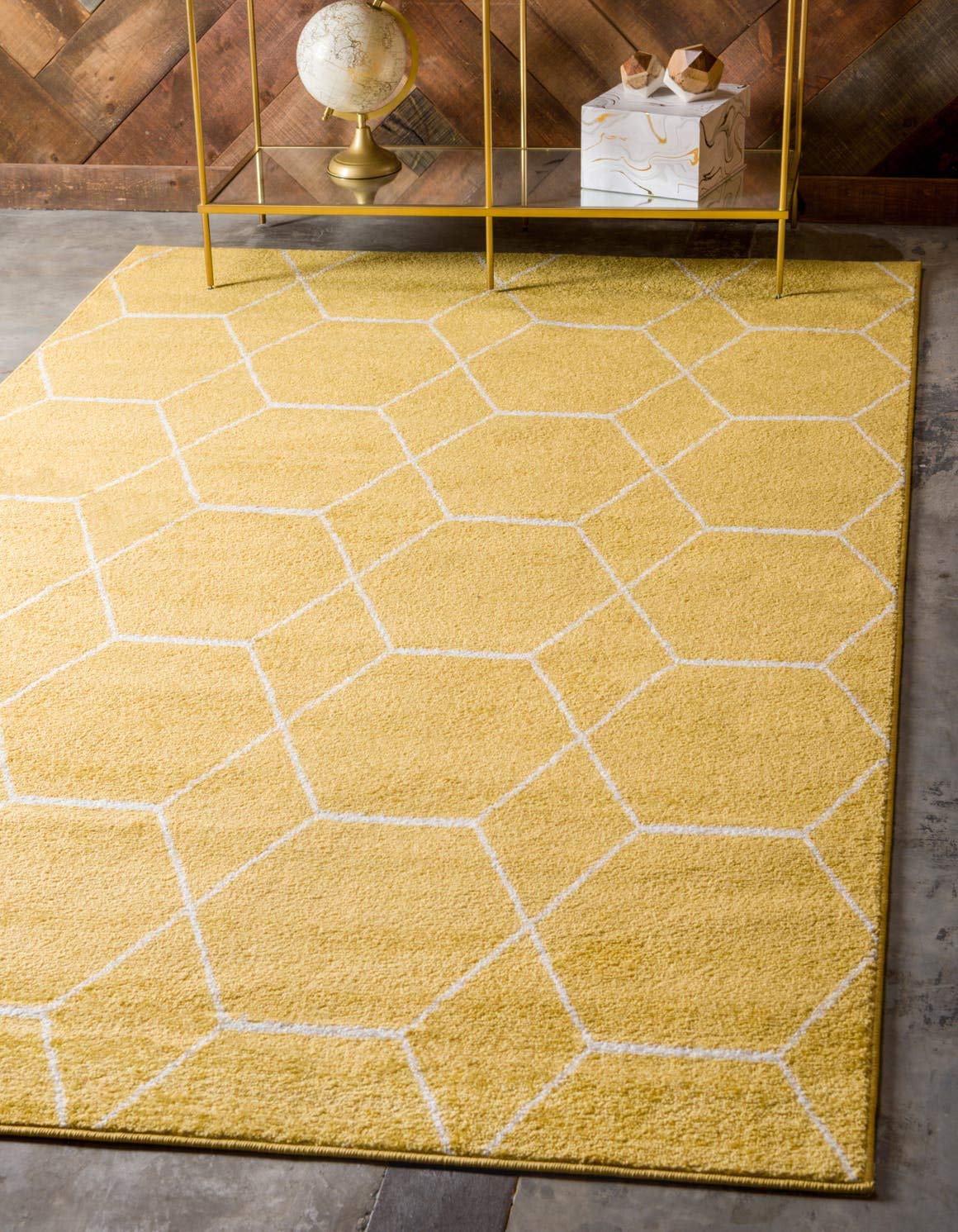 Unique Loom Trellis Frieze Collection Area Rug - Geometric (4 1 x 6 1, Yellow/ Ivory)