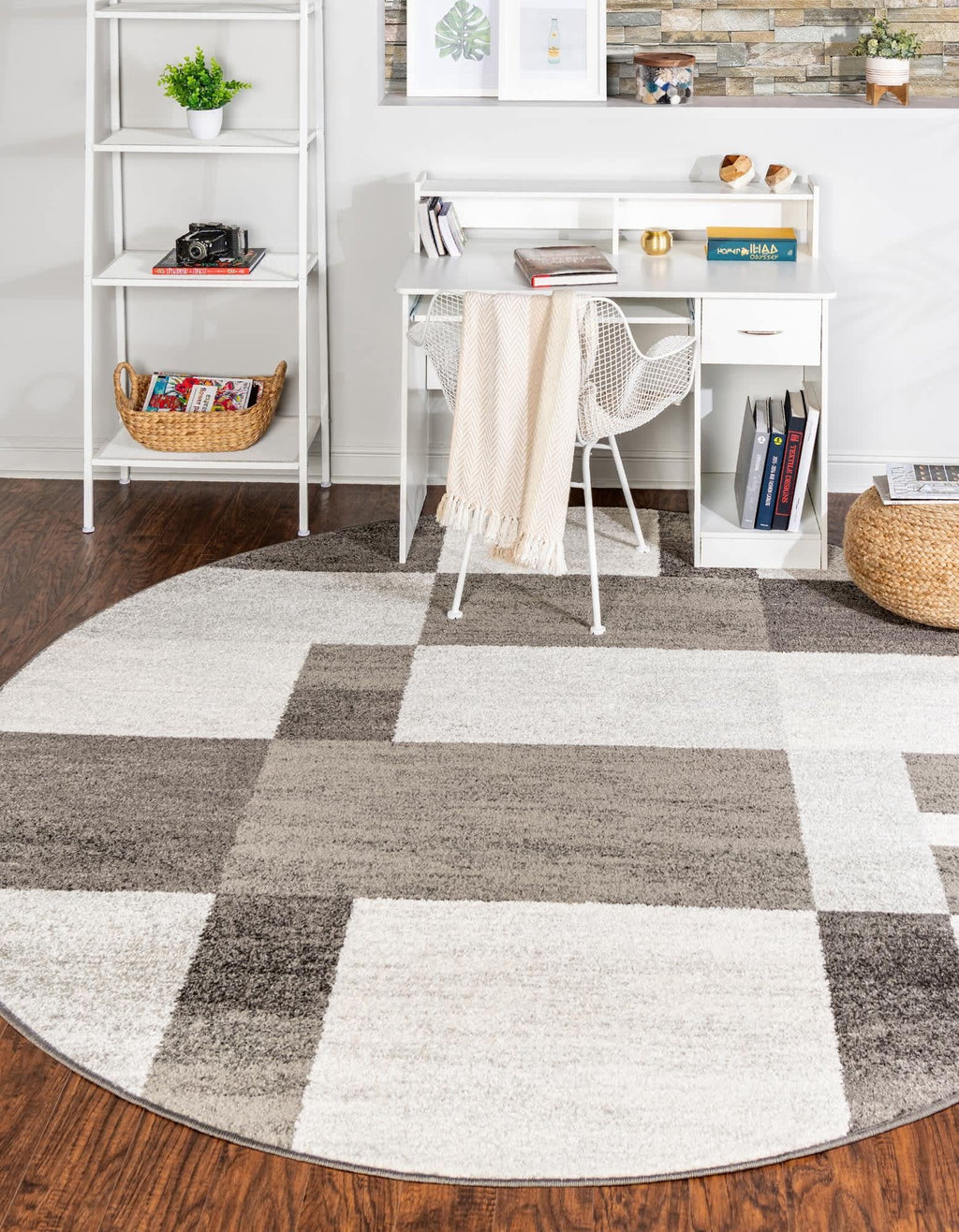 Unique Loom Autumn Collection Area Rug - Providence (7' 10'' Round, Gray/ Ivory)