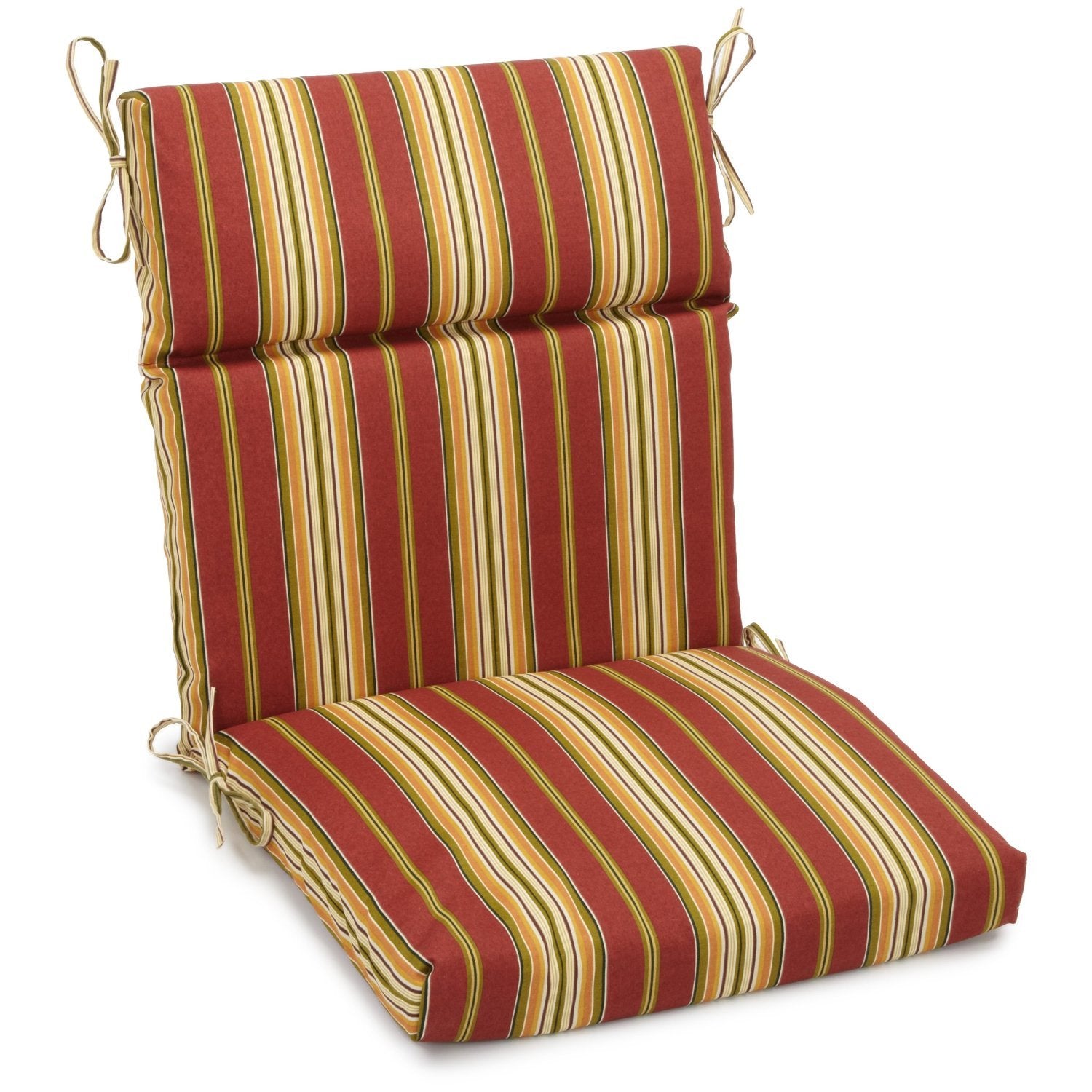 Blazing Needles Outdoor Seat/Back Chair Cushion, 22 x 45, Kingsley Stripe Ruby