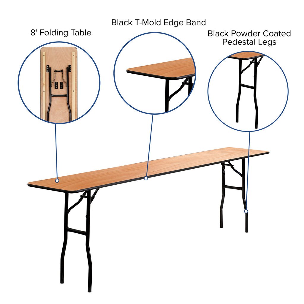 Flash Furniture Gael 8' Rectangular Folding Training Table, Natural Engineered Wood, 18"W x 96"L, Model YT-WTFT18X96-TBL-GG
