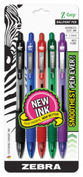 Zebra Pen Z-Grip Retractable Ballpoint Pen, Medium Point, 1.0Mm, Assorted Colors - 5 Pieces