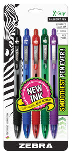 Zebra Pen Z-Grip Retractable Ballpoint Pen, Medium Point, 1.0Mm, Assorted Colors - 5 Pieces