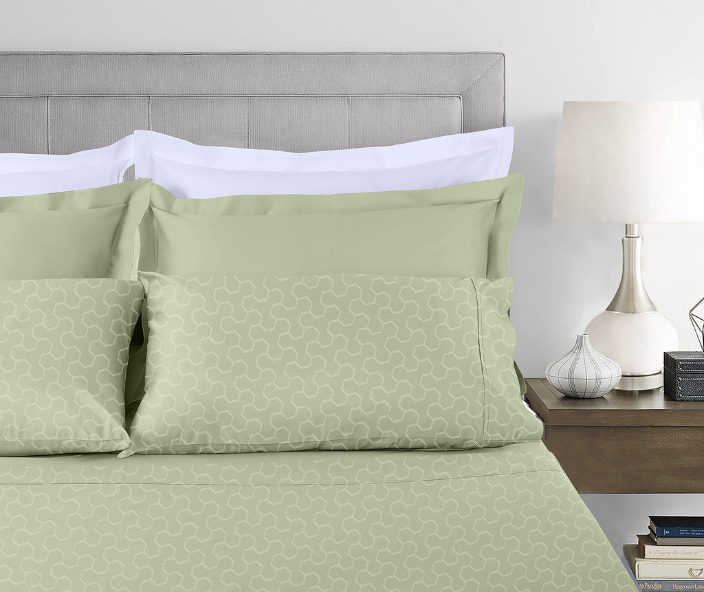 Threadmill 500 Thread Count Twin Size 3 Pc Luxury Cotton Bedding Set, Jacquard Floria Sage Green, Damask Sheets With 15'' Elasti
