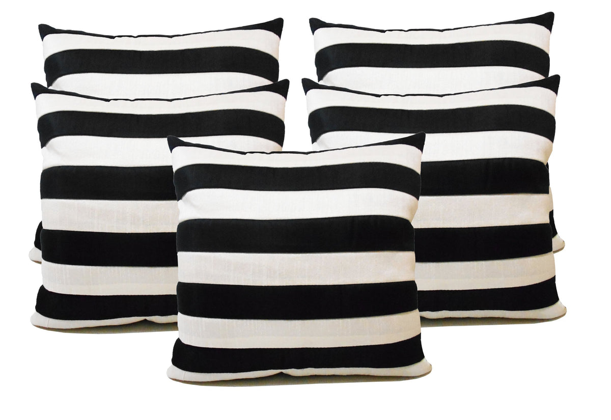 Zikrak Exim Stripe 5 Piece Cushion Cover Set  16 X 16, White/Black