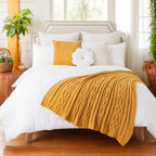 Battilo Mustard Yellow Throw Blanket For Couch, Sofa, 51''X67'', Cable Knit Throw Blanket, Woven Chenille Throw Blankets For Bed