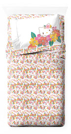 Jay Franco Hello Kitty Twin Size Sheet Set - Super Soft 3 Piece Bedding Set - Floral Microfiber Sheets Includes Reversible Pillo