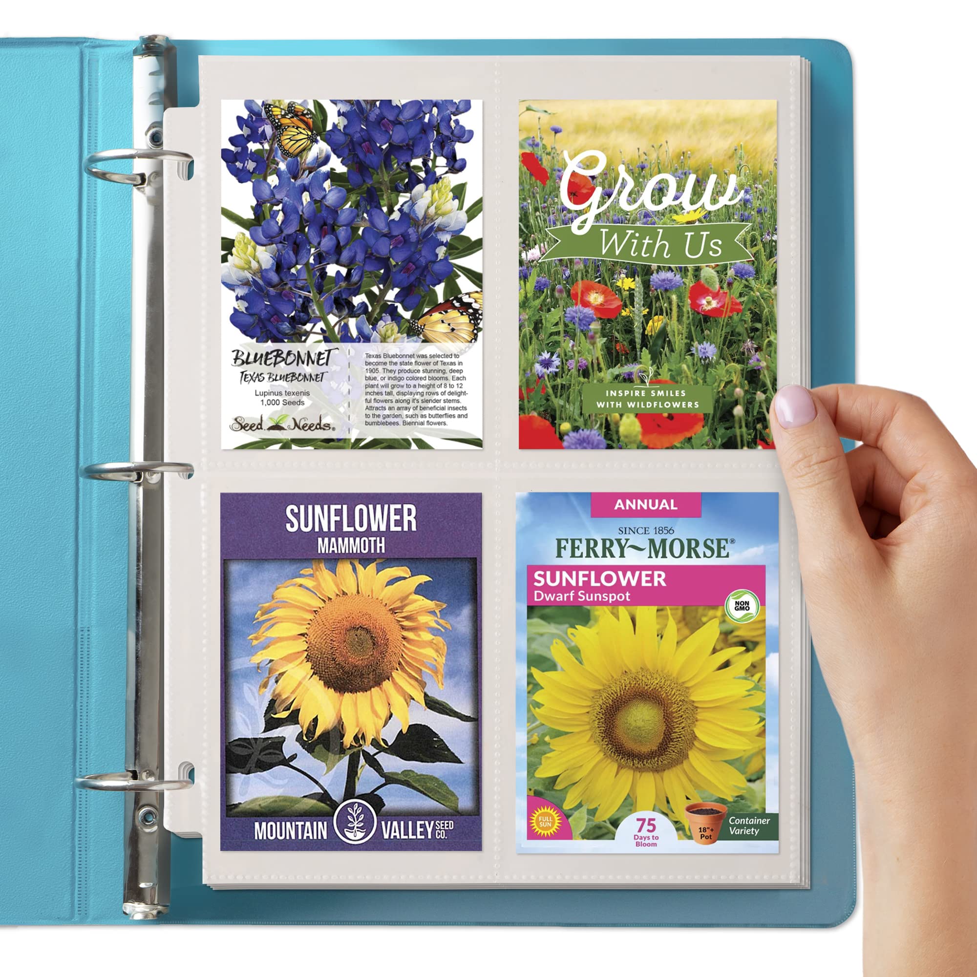 Seed Storage Organizer (50 Sheets, 3.5 X 5 Pockets) - Garden Seed Packet Organizer With 4 Pocket Sheet Protectors For 3 Ring Bin