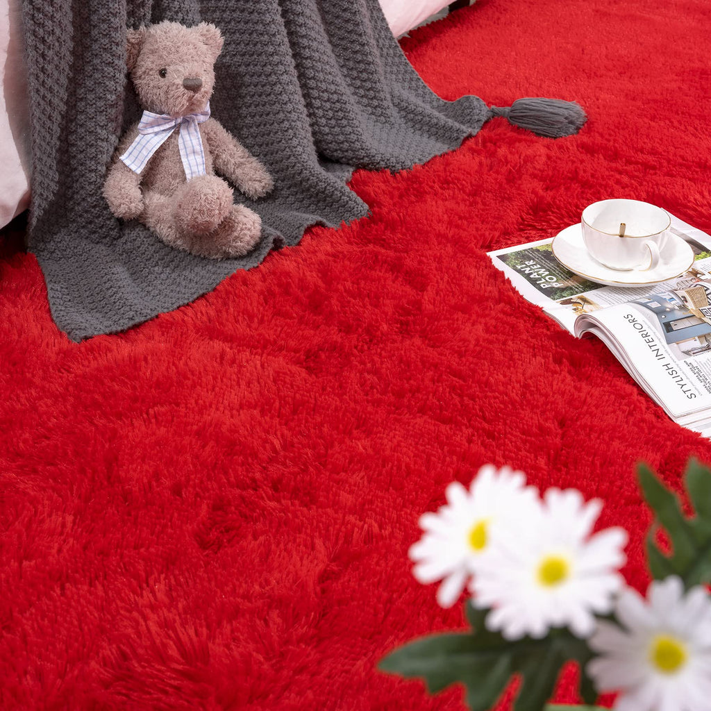 Detum Red Rug 2X6 Feet - Fluffy Red Runner Rugs For Bedroom Shaggy 2' X 6' Living Room Rug Soft Rugs For Kids Room Non-Slip Nurs