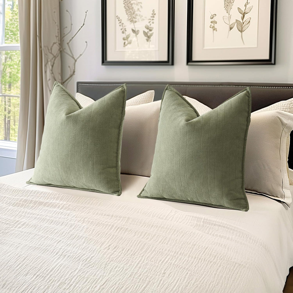 Miulee Pack Of 2 Sage Green Decorative Pillow Covers 18X18 Inch Soft Chenille Luxurious Couch Throw Pillows Farmhouse Cushion Covers With Elegant Design For Sofa Bedroom Living Room Home Decor