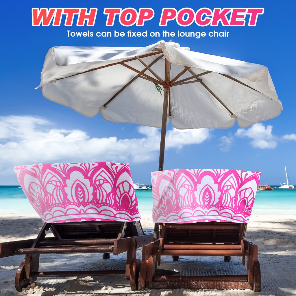 Oudain 2 Pcs Beach Chair Covers With Side Pockets Boho Pool Chaise Lounge Cover Mandala Microfiber Chaise Lounge Chair Towel Cover For Outdoor Garden Patio Sunbathing Lawn,28.7 X 82.5 Inch(Sweet)