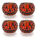 SHMILMH Halloween Candles Holder Set of 4, Grimace Tealight Holders, Handmade Mosaic Pumpkin Glass Votive Candle Holders for Hal