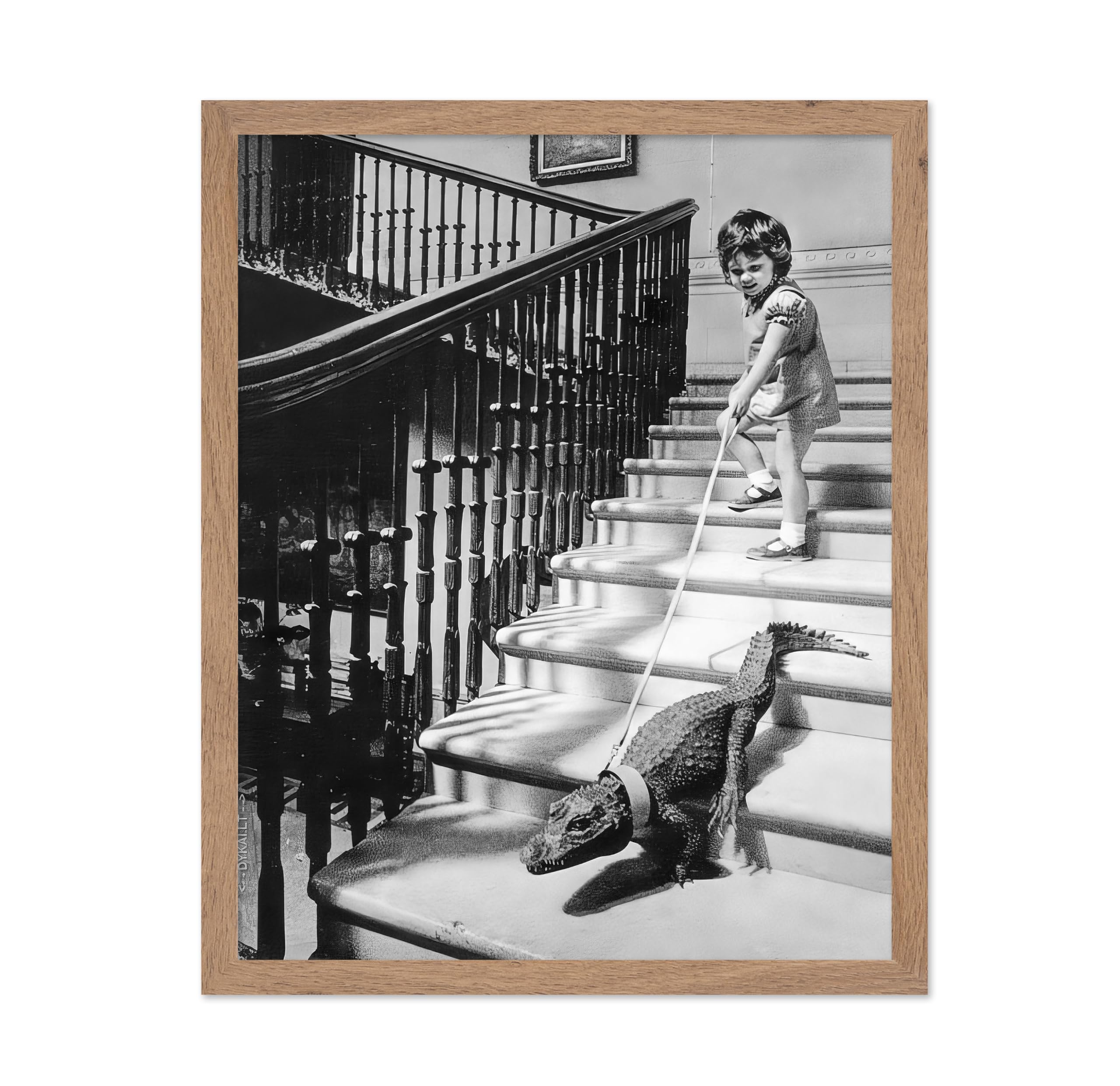 Poster Master Vintage Photograph Poster - Retro Funny Print - Gift for Artist, Friend - Little Girl and Baby Alligator on Leash,