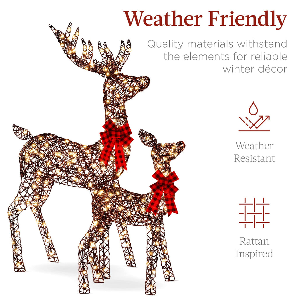 Best Choice Products 3-Piece Rattan Deer Family Set - 5FT Lighted Outdoor Christmas Decoration - Brown Metal