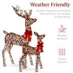 Best Choice Products 3-Piece Rattan Deer Family Set - 5FT Lighted Outdoor Christmas Decoration - Brown Metal