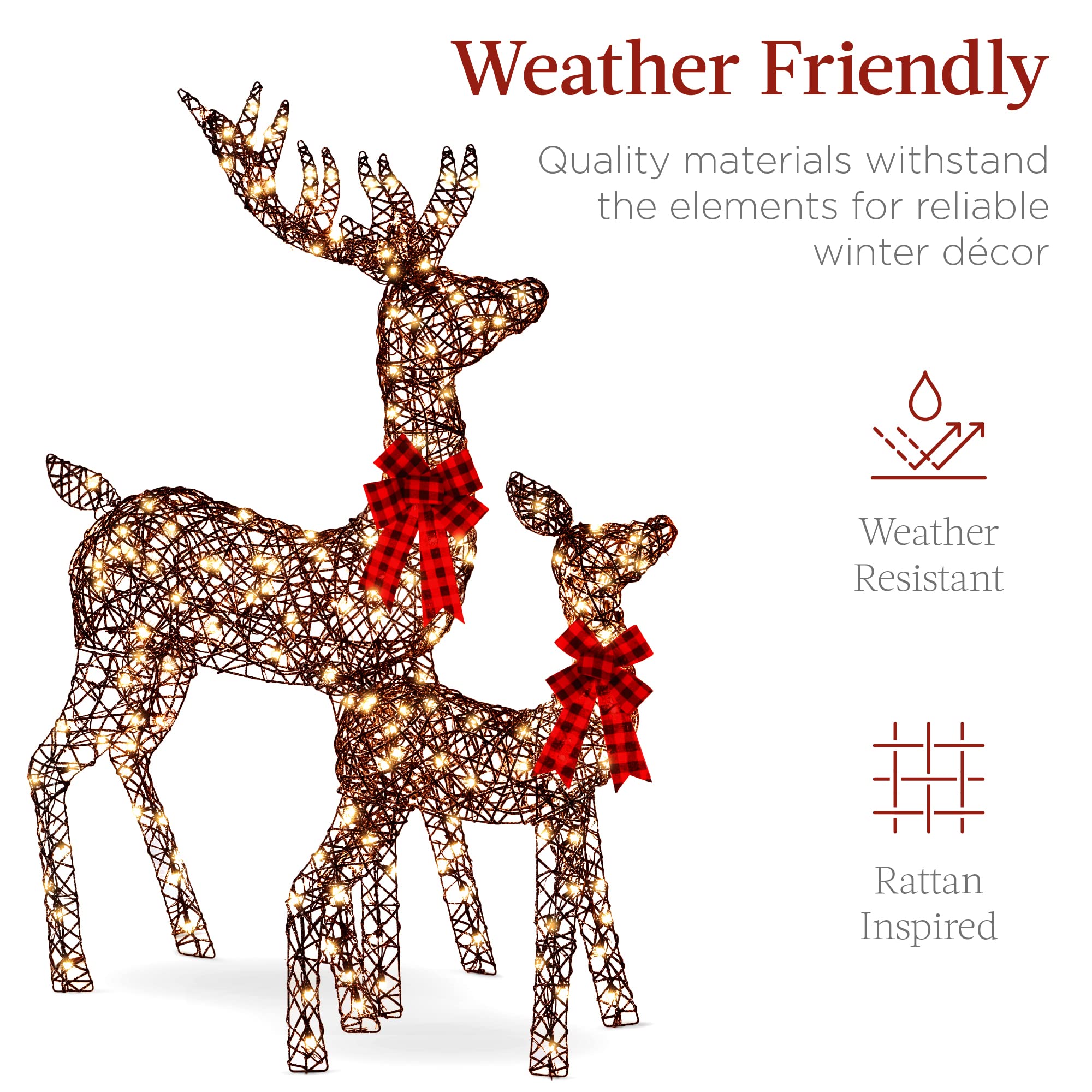 Best Choice Products 3-Piece Rattan Deer Family Set - 5FT Lighted Outdoor Christmas Decoration - Brown Metal