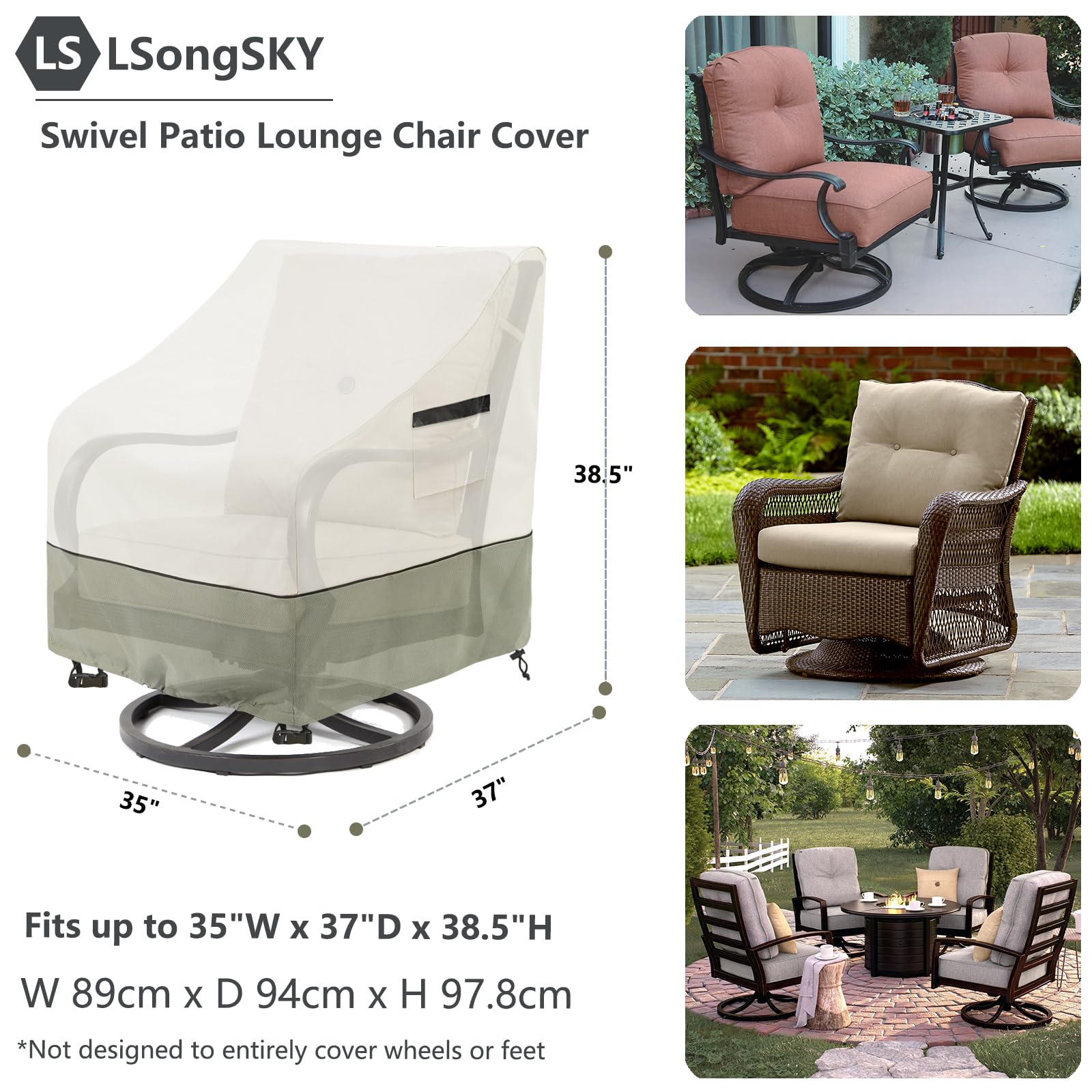 Lsongsky Outdoor Swivel Lounge Chair Cover 2 Pack,(35 W X 37 D X 38.5 H Inches)100% Waterproof Heavy Duty Outdoor Chair Covers,Patio Furniture Cover For Swivel Patio Chair,White&Grayish Green