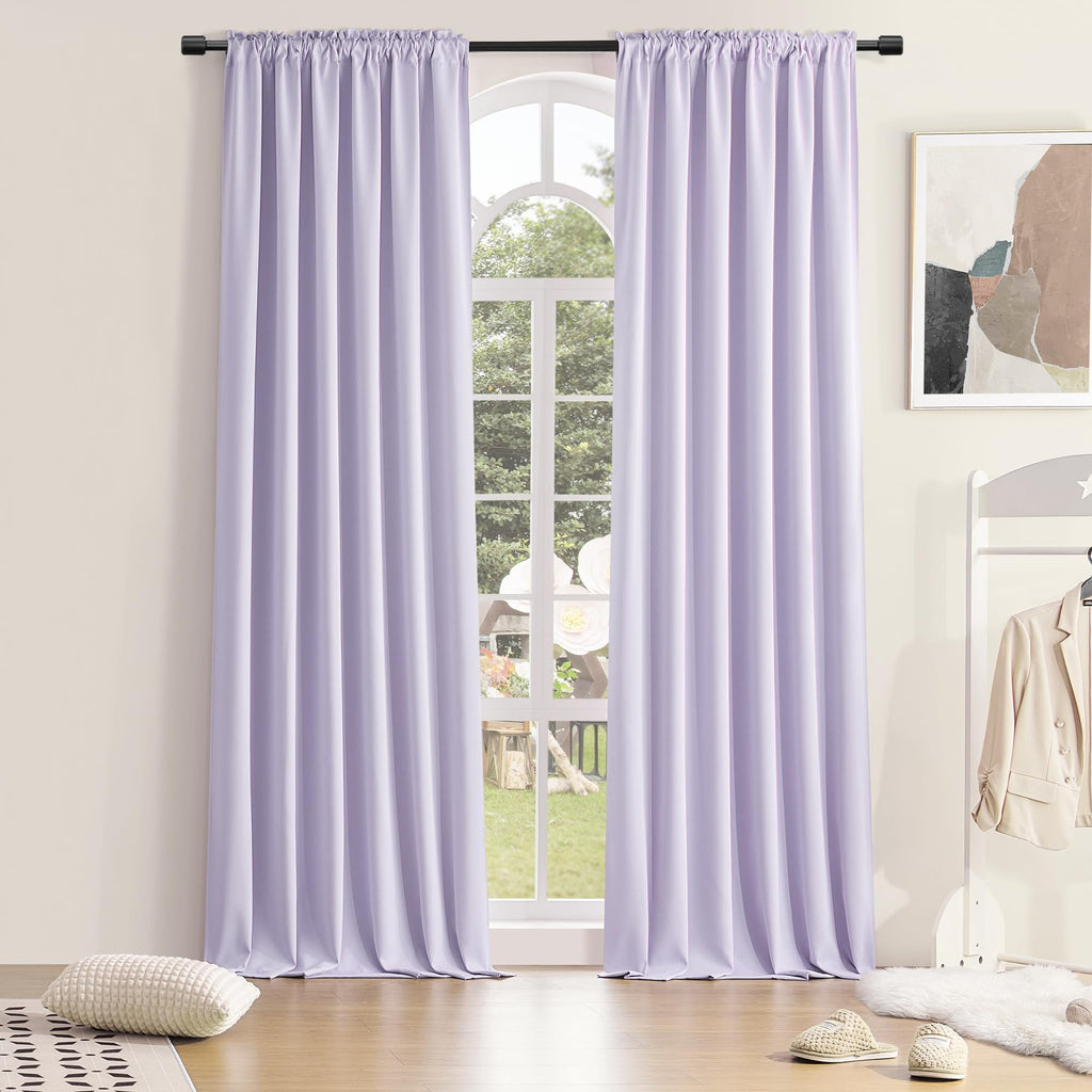 Donren Patio Door Curtains 96 Inch Length, Light Purple Rod Pocket Top Thermal Insulated Blackout Panels Curtain Drapes For Sliding Glass Door (Lavender, 60' Wide, 2 Panels)