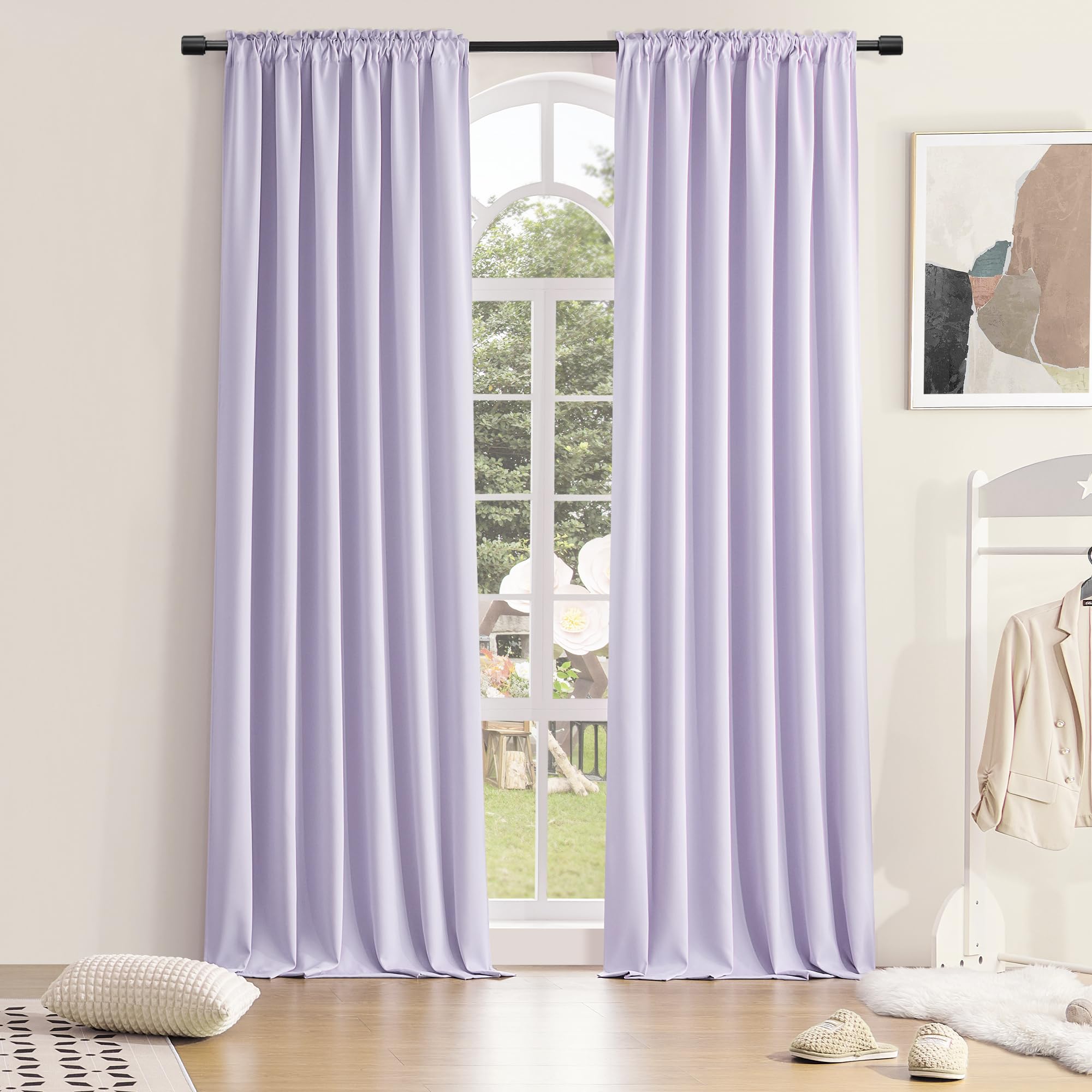Donren Patio Door Curtains 96 Inch Length, Light Purple Rod Pocket Top Thermal Insulated Blackout Panels Curtain Drapes For Sliding Glass Door (Lavender, 60' Wide, 2 Panels)