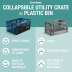 Clevermade Collapsible Utility Crate, Stone, 3Pk - 45L (11 Gal) Collapsible Storage Bins, Holds 66Lbs Per Bin - Plastic Stackabl