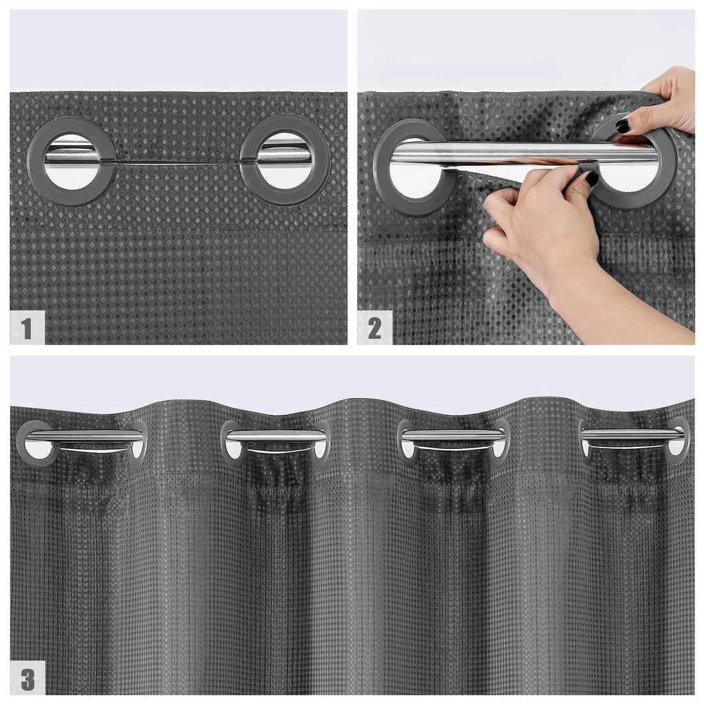 Mitovilla Grey Waffle Small Stall Shower Curtain 36 X 74, No Hooks Required Half Size Narrow Fabric Cloth Shower Curtain Set Wit
