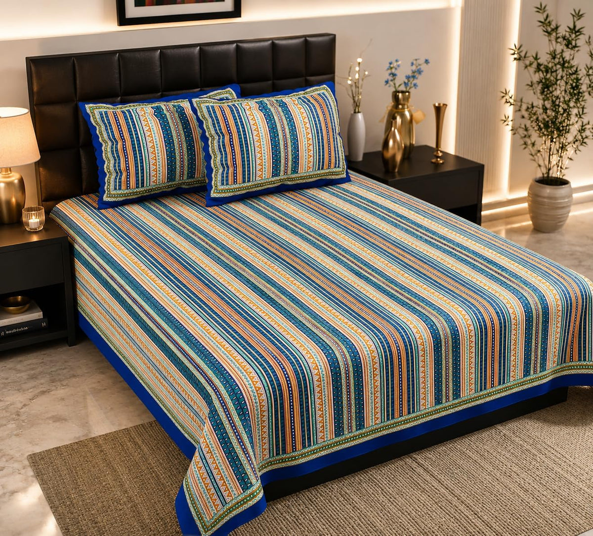 True World Pure Cotton Printed Bedsheet For Queen Size Double Bed