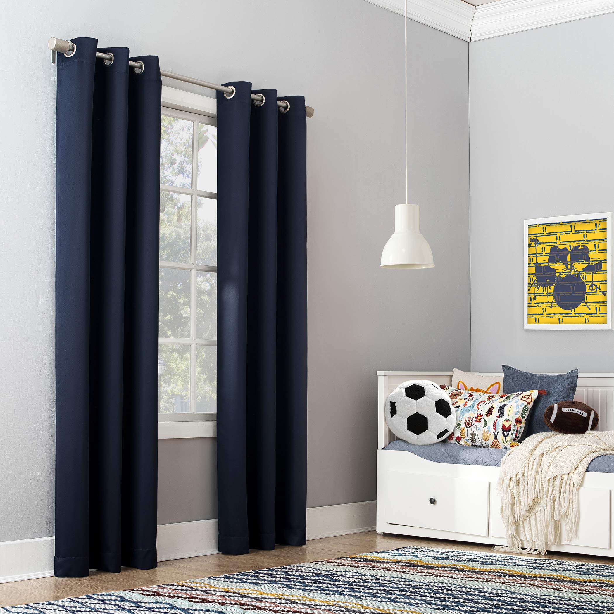 Sun Zero Riley Kids Bedroom Blackout Grommet Curtain Panel, 40' X 63', Navy Blue